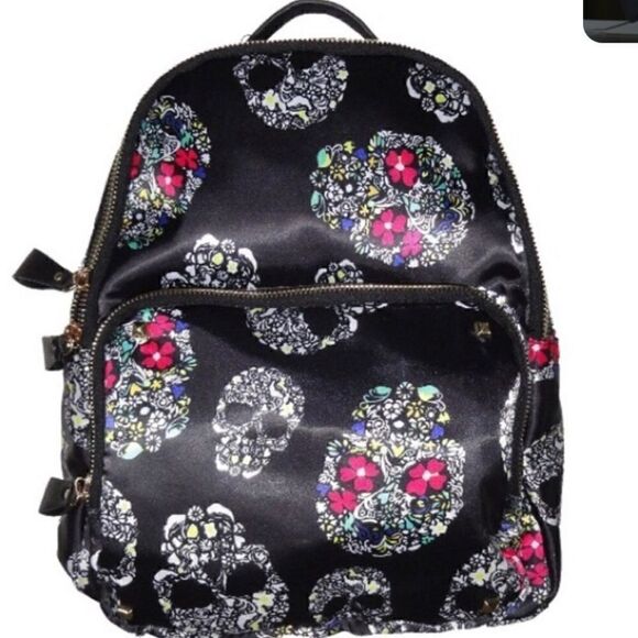 MMS DESIGN STUDIO Black Skull Satin Backpack - Picture 1 of 10